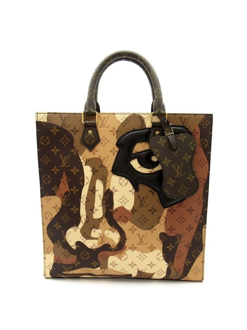 Louis Vuitton Sac Plat NV Monogram Leather Handbag Brown